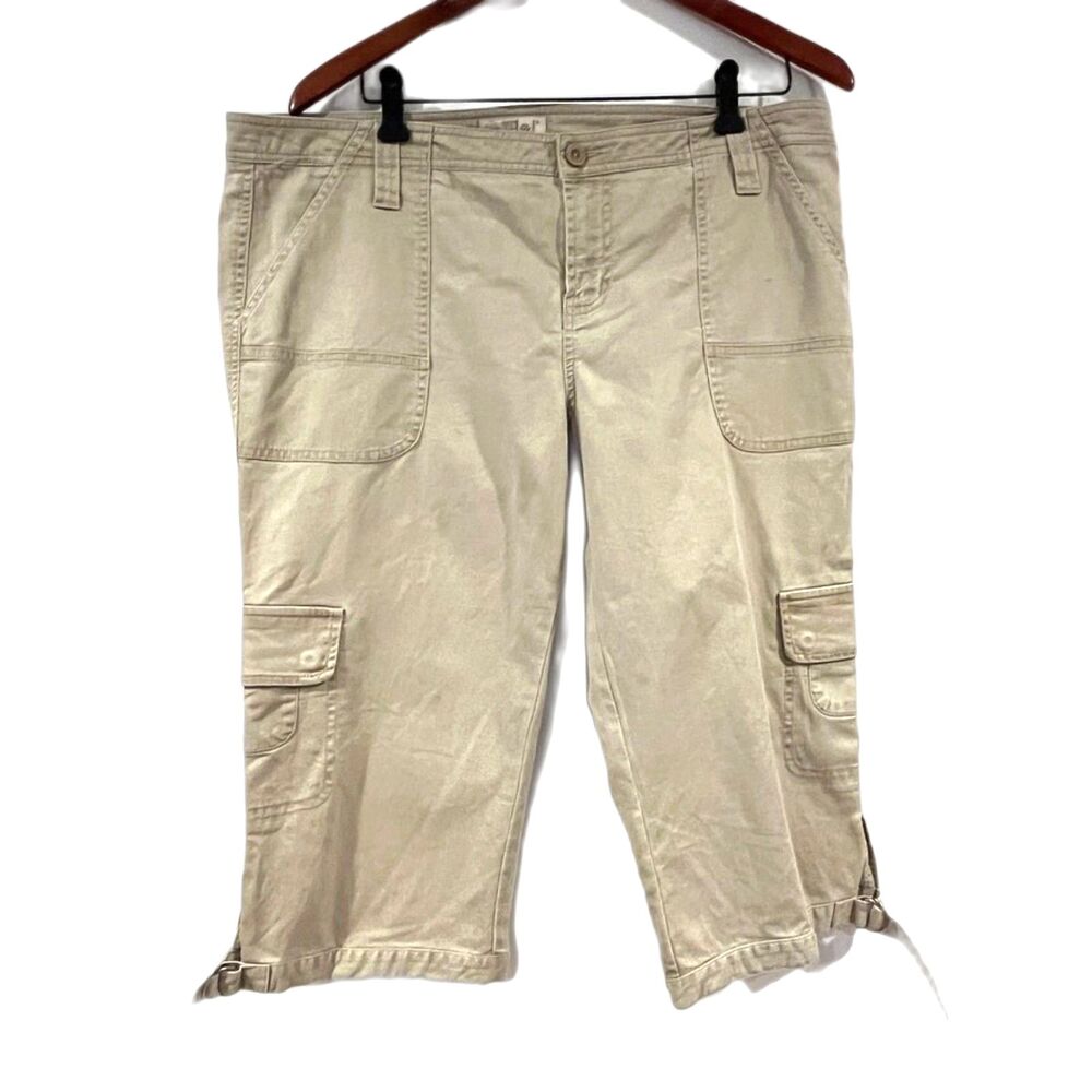 L.E.I. Tan Khaki Capri Pants Cropped 17 Juniors Y2k Cargo Cotton Utility
